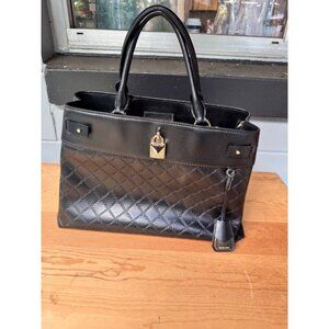 Michael Kors Satchel Tote Handbag Black Quilted Leather Jet Set Gold-Tone Accent